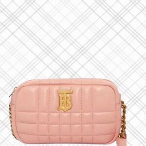 BURBERRY Mini Lola Quilted Leather Camera Bag Peach Pink